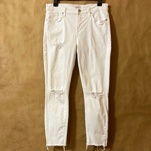 Agolde | Sophie Crop High Rise Distressed Skinny Jeans Raw Hem White Size 29 - Picture 1 of 16